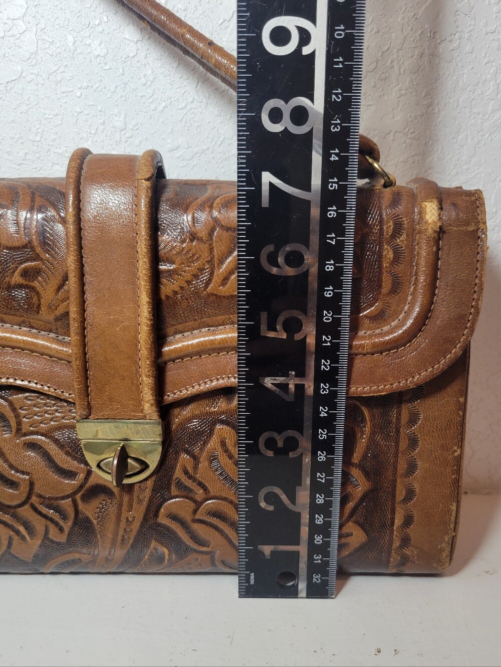 Vintage Tooled Leather Satchel Purse Flores Bags Brown Boho Western Mexico Read - Picture 6 of 11